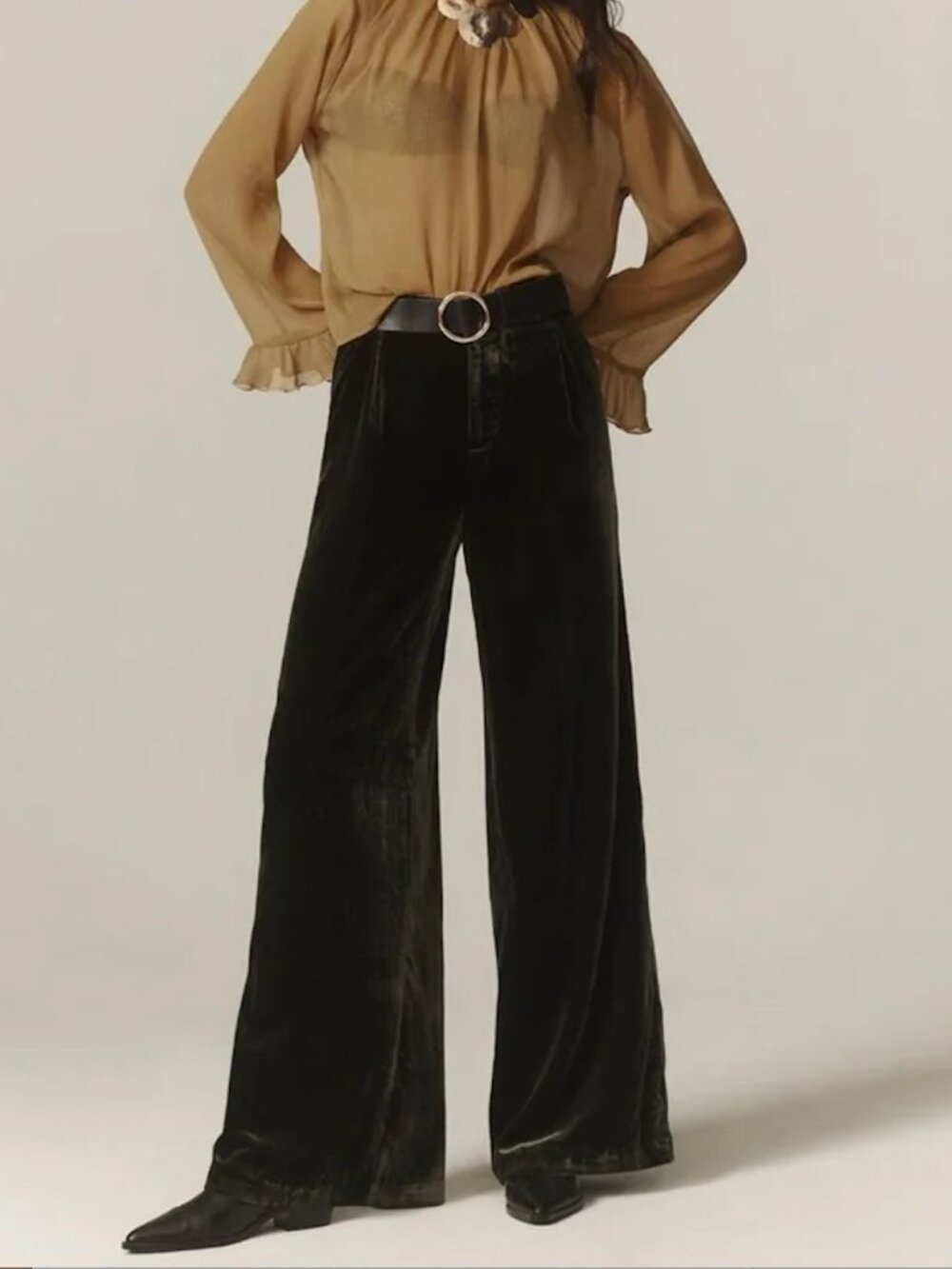 Anthropologie Dark Green Wide-Leg Velvet Pants Women's Size XS